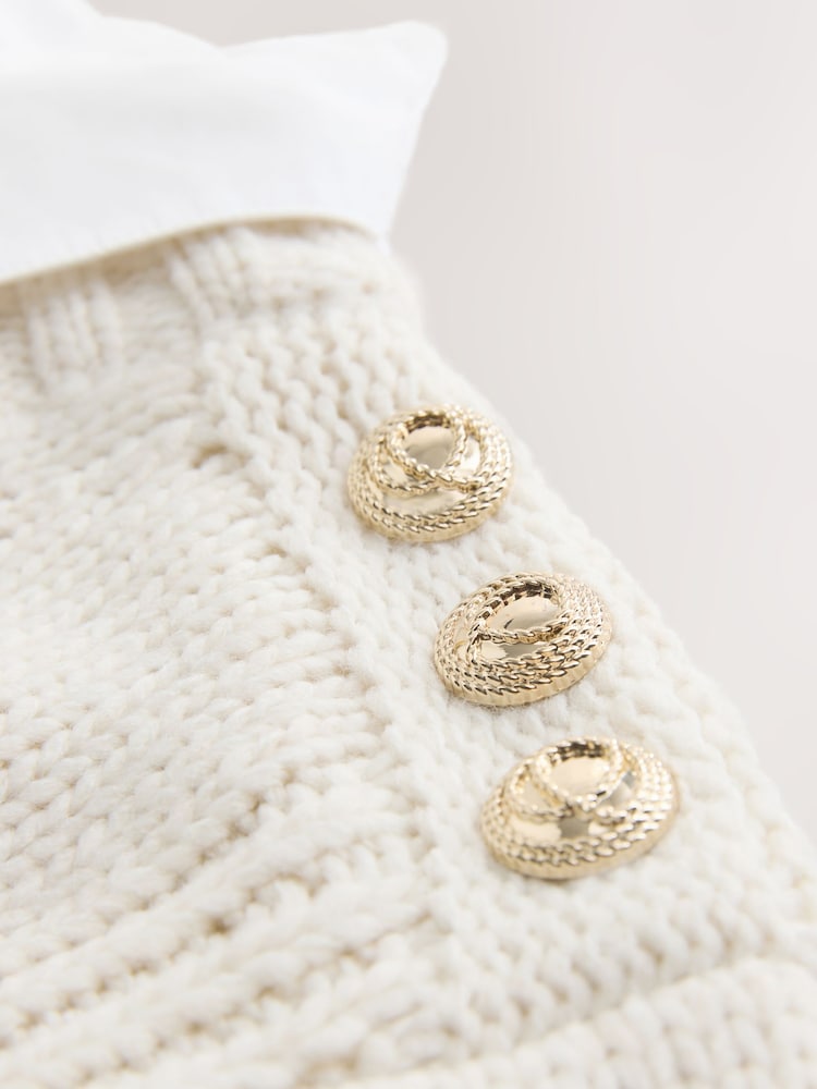 Ecru V-Neck Knitted Shirt Layer Jumper - Image 2 of 3 Ecru V-Neck Knitted Shirt Layer Jumper - Image 2 of 3