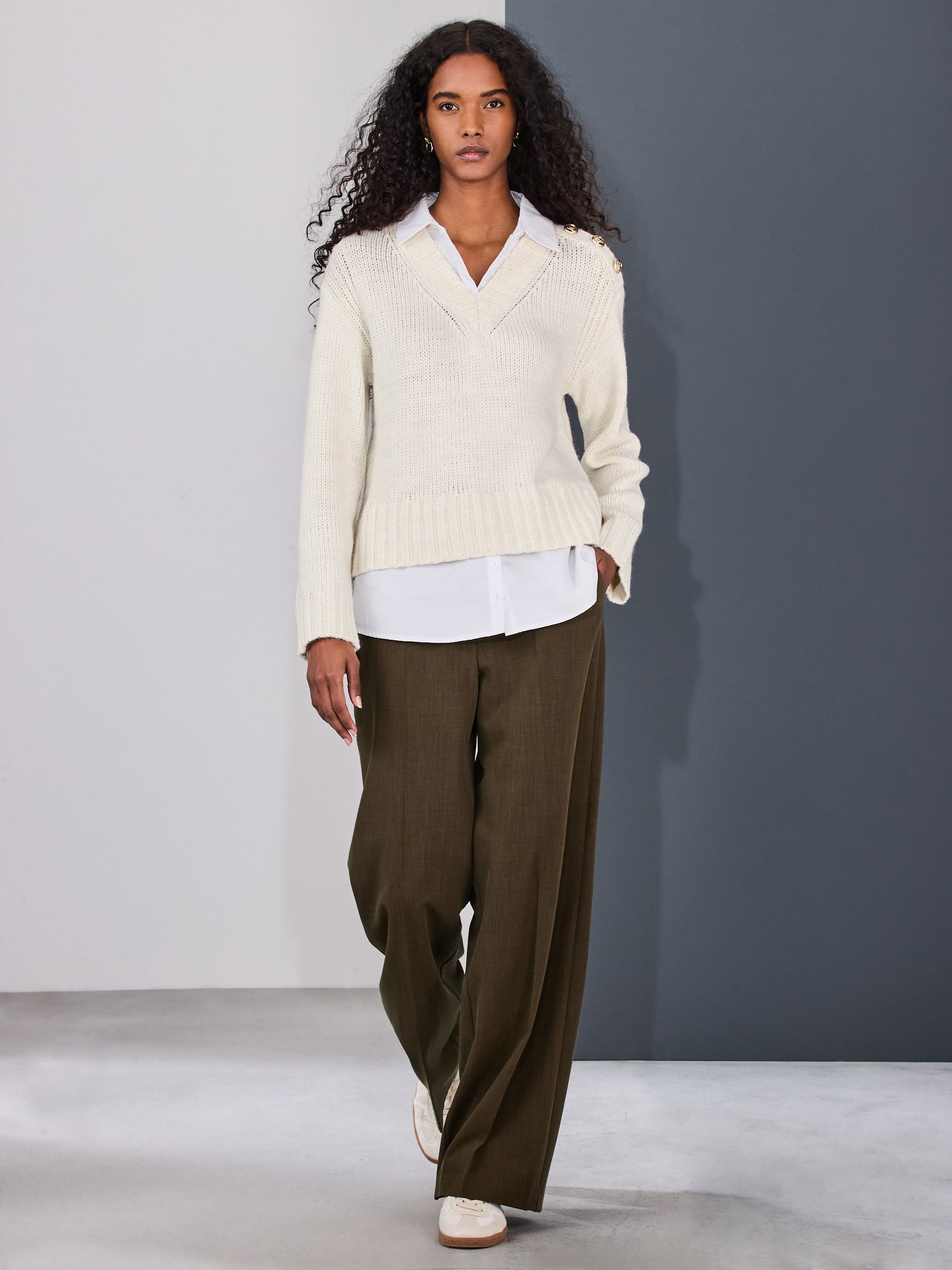 Buy Ecru V-Neck Knitted Shirt Layer Look Jumper from the Next UK