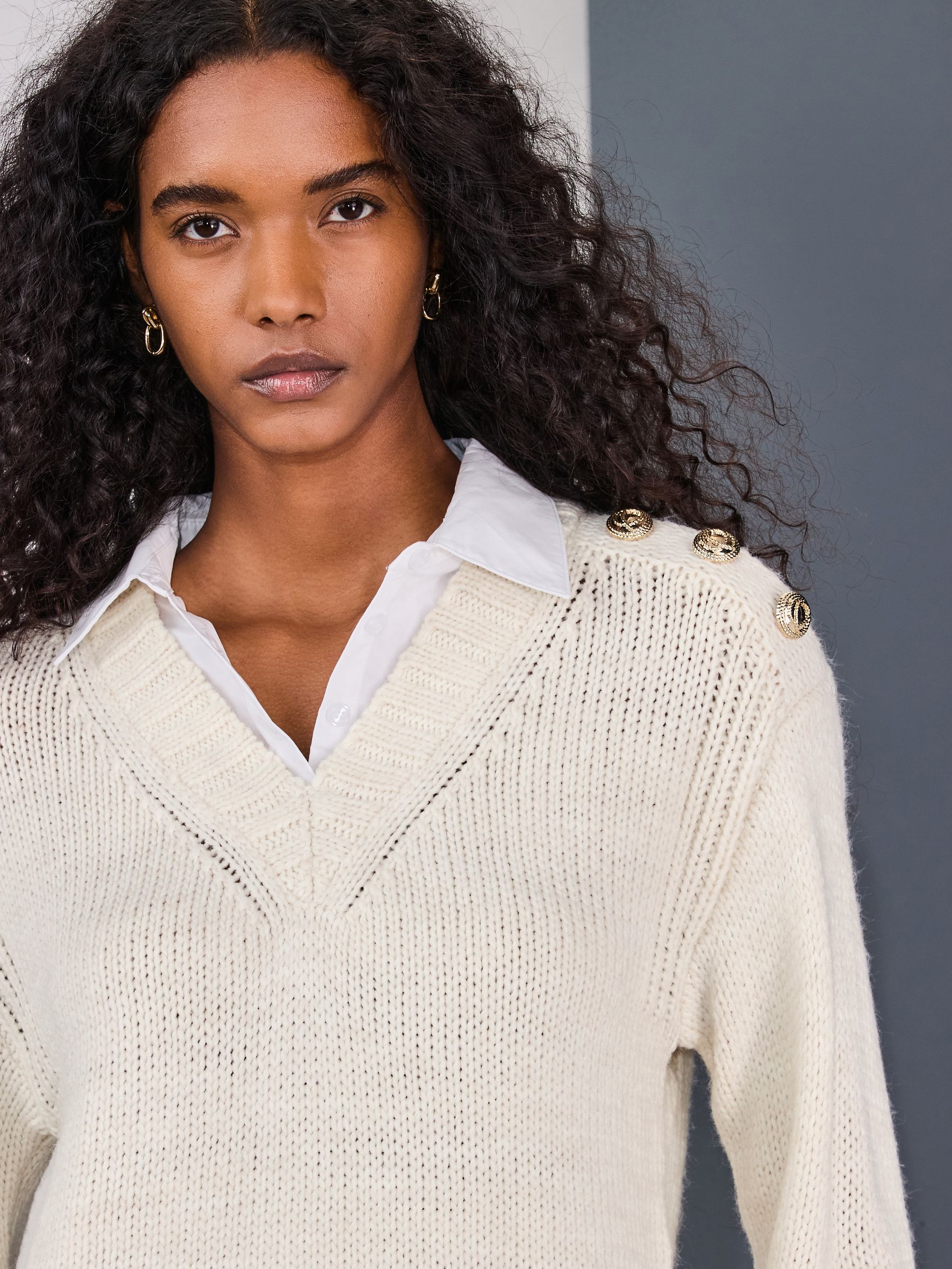 Buy Ecru V-Neck Knitted Shirt Layer Look Jumper from the Next UK