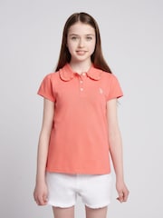U.S. Polo Assn. Orange Girls Scallop Collar Polo Shirt - Image 1 of 7