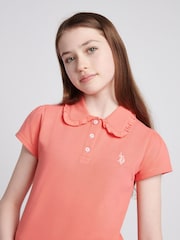 U.S. Polo Assn. Orange Girls Scallop Collar Polo Shirt - Image 2 of 7