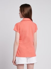 U.S. Polo Assn. Orange Girls Scallop Collar Polo Shirt - Image 4 of 7