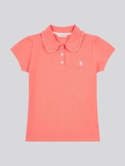 U.S. Polo Assn. Orange Girls Scallop Collar Polo Shirt - Image 5 of 7