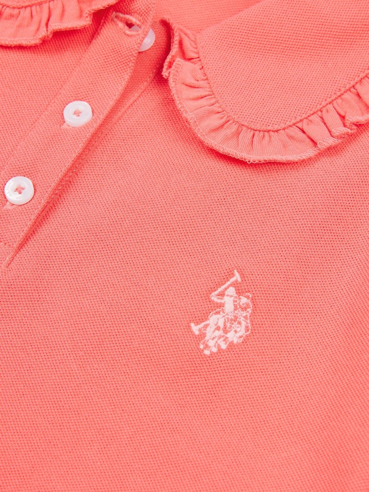 U.S. Polo Assn. Orange Girls Scallop Collar Polo Shirt - Image 7 of 7