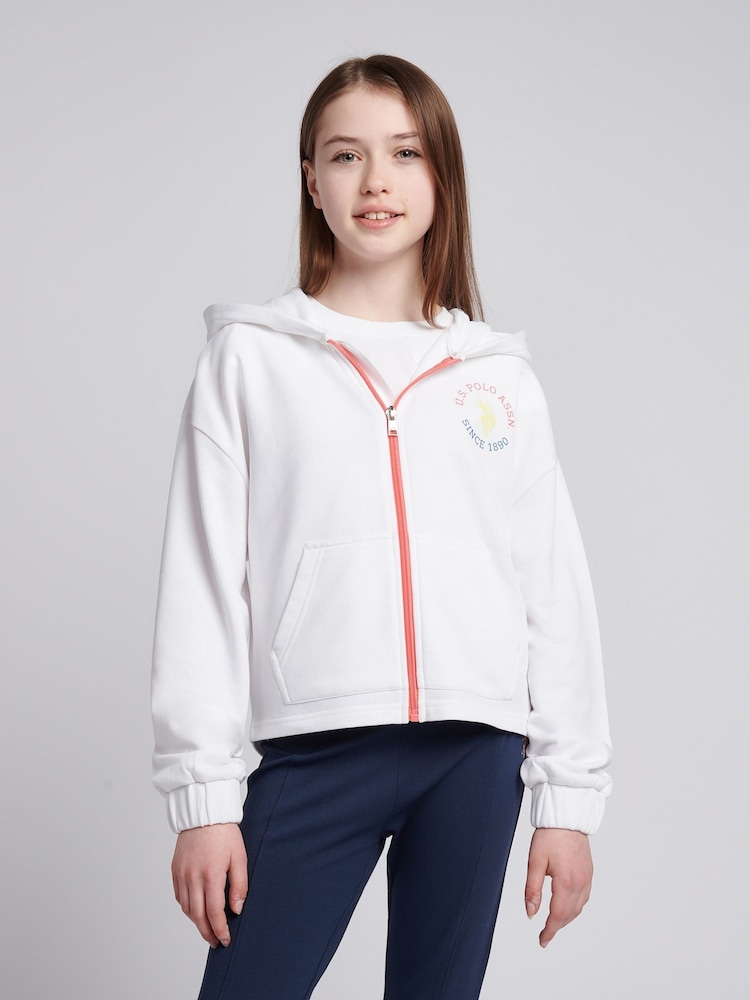 U.S. Polo Assn. White Girls Graphic Zip Through Sweater - Image 1 of 7