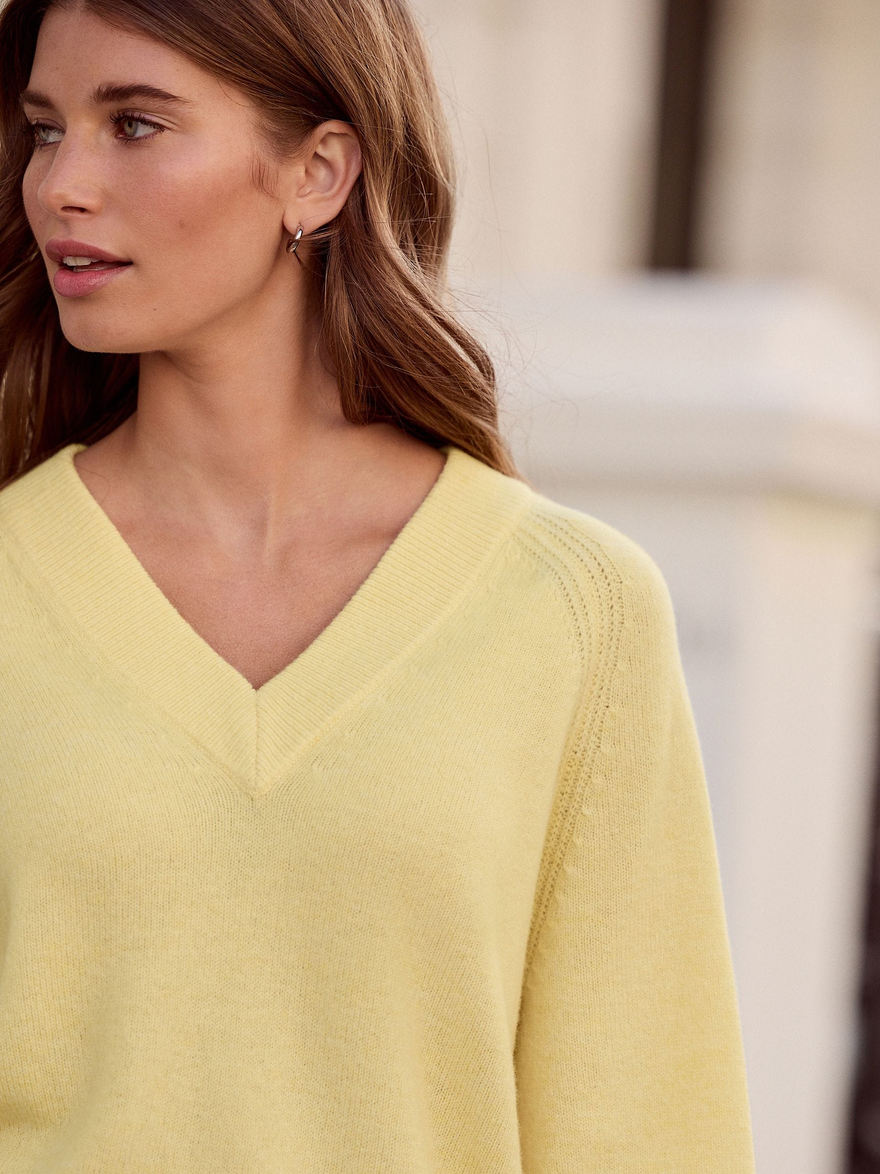 Buy Light Yellow N. Premium 100% Merino Wool V-Neck Jumper from