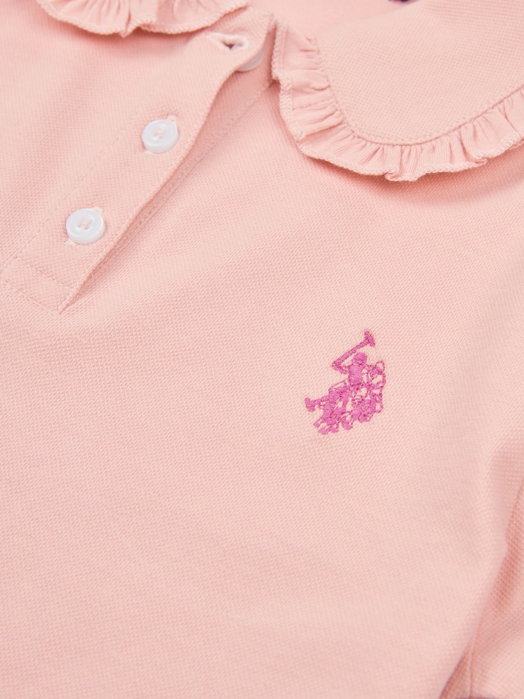 U.S. Polo Assn. Pink Girls Frill Collar Polo Dress - Image 3 of 3 U.S. Polo Assn. Pink Girls Frill Collar Polo Dress - Image 3 of 3