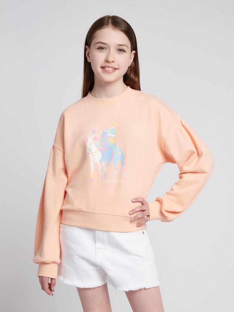 U.S. Polo Assn. Orange Girls Double Horsemen Puff Sleeve Sweater - Image 1 of 7