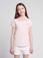 U.S. Polo Assn. Pink Girls Cap Sleeve Stripe Polo Shirt - Image 1 of 7
