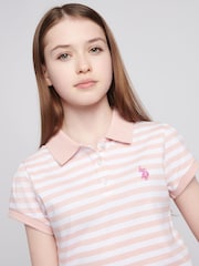 U.S. Polo Assn. Pink Girls Cap Sleeve Stripe Polo Shirt - Image 2 of 7