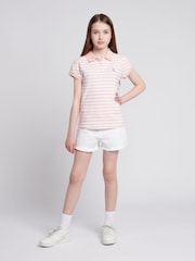 U.S. Polo Assn. Pink Girls Cap Sleeve Stripe Polo Shirt - Image 4 of 7