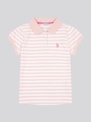 U.S. Polo Assn. Pink Girls Cap Sleeve Stripe Polo Shirt - Image 5 of 7