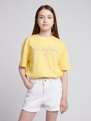 U.S. Polo Assn Yellow Girls Rounded Elastic Hem Graphic Print T-Shirt - Image 1 of 8