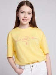 U.S. Polo Assn Yellow Girls Rounded Elastic Hem Graphic Print T-Shirt - Image 2 of 8