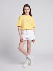 U.S. Polo Assn Yellow Girls Rounded Elastic Hem Graphic Print T-Shirt - Image 3 of 8