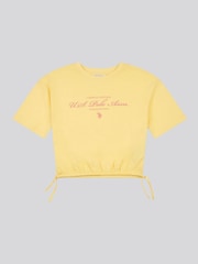 U.S. Polo Assn Yellow Girls Rounded Elastic Hem Graphic Print T-Shirt - Image 6 of 8