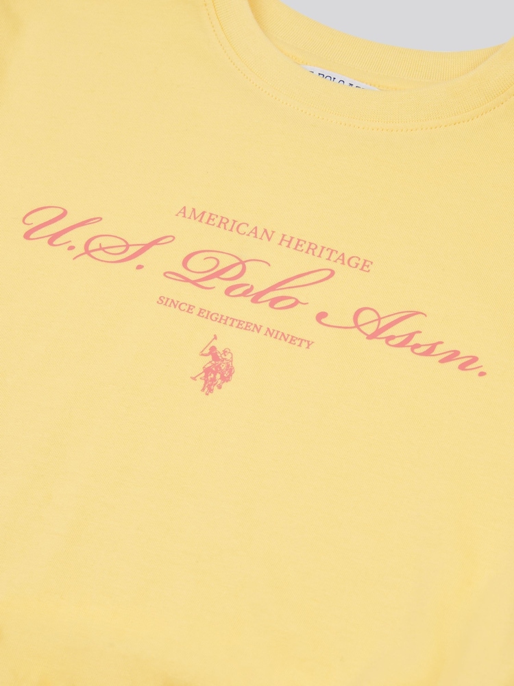 U.S. Polo Assn Yellow Girls Rounded Elastic Hem Graphic Print T-Shirt - Image 8 of 8