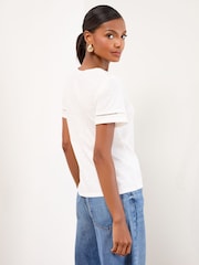 Lipsy White Embroidered V-Neck T-Shirt - Image 2 of 4