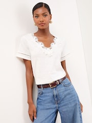Lipsy White Embroidered V-Neck T-Shirt - Image 4 of 4