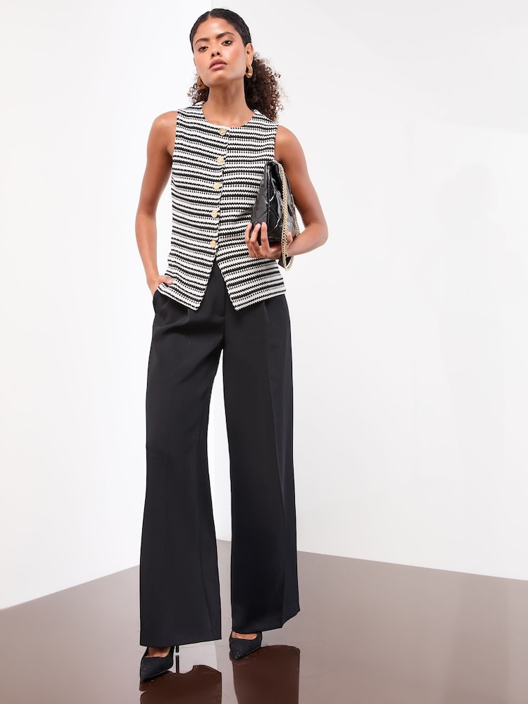 Lipsy Black/White Stripe Crochet Waistcoat - Image 2 of 4