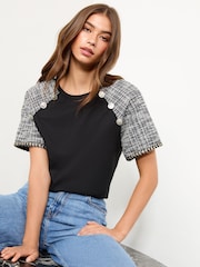Lipsy Black Boucle Military Button Crew Neck T-Shirt - Image 3 of 4