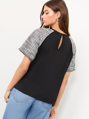 Lipsy Black Boucle Military Button Crew Neck T-Shirt - Image 4 of 4
