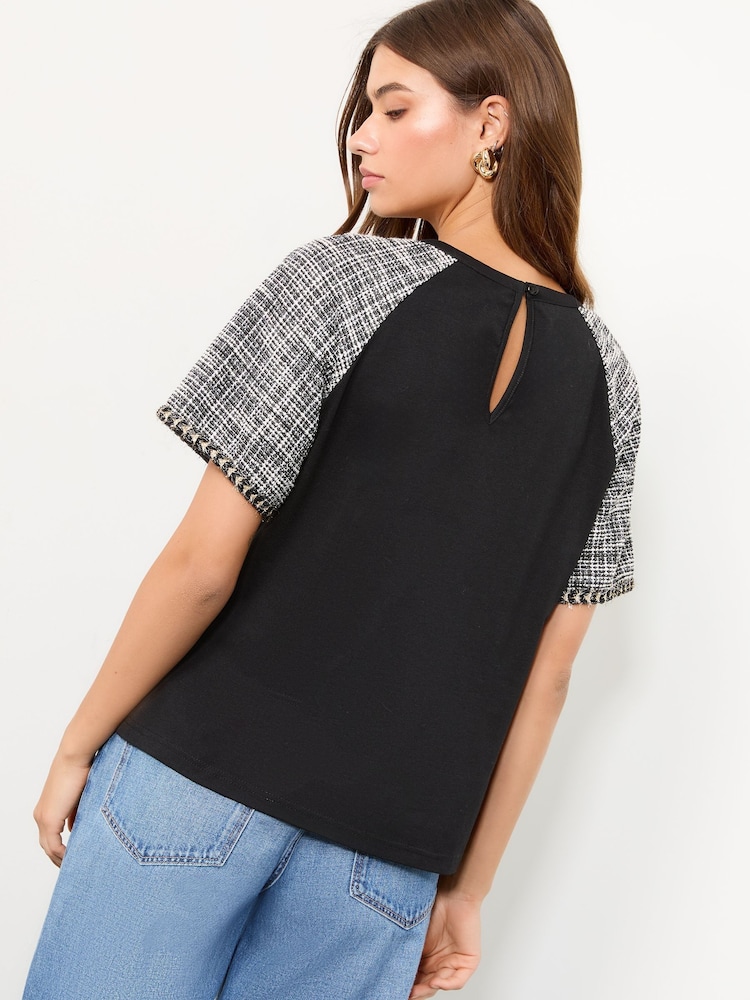 Lipsy Black Boucle Military Button Crew Neck T-Shirt - Image 4 of 4 Lipsy Black Boucle Military Button Crew Neck T-Shirt - Image 4 of 4