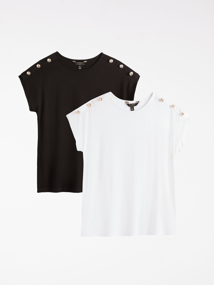 Lipsy White/Black Two Pack Round Neck T-Shirt - Image 1 of 6