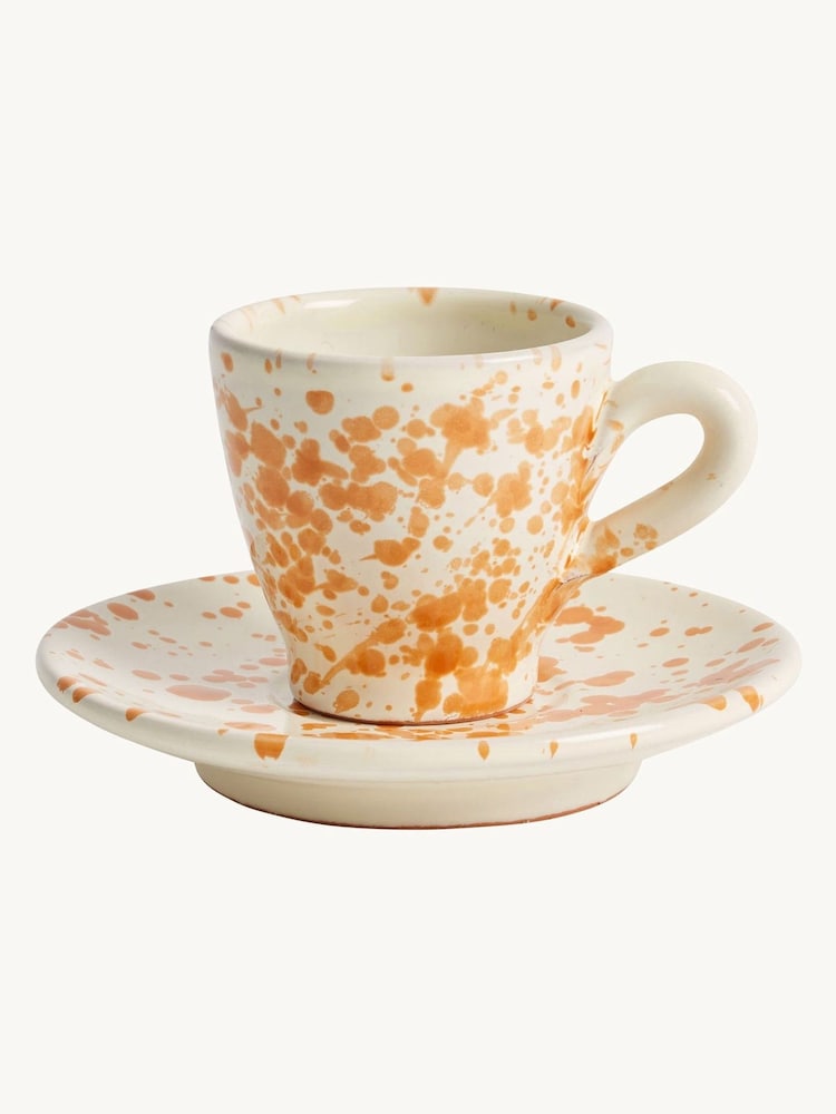 Hot Pottery Set of 4 Burnt Orange Splatter Espresso Set - Image 2 of 4