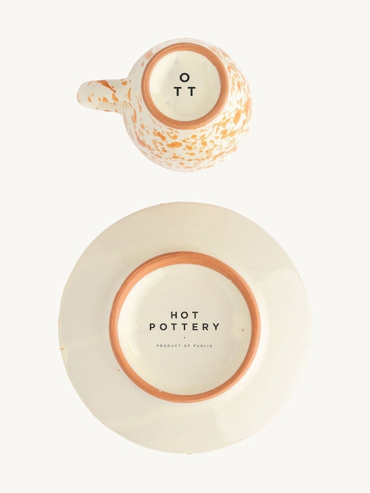 Hot Pottery Set of 4 Burnt Orange Splatter Espresso Set - Image 4 of 4