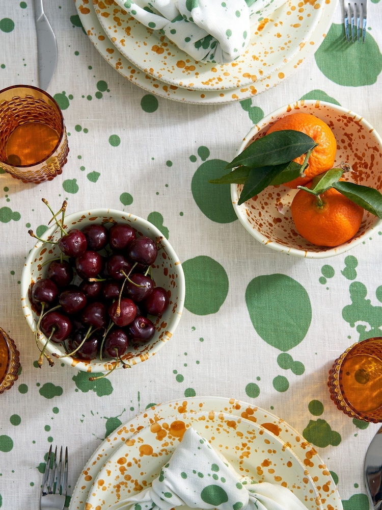 Hot Pottery Pistachio Splatter Linen Tablecloth - Image 2 of 3 Hot Pottery Pistachio Splatter Linen Tablecloth - Image 2 of 3