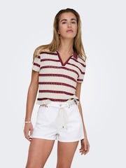 ONLY Natural Stripe Polo Neck Knitted Top - Image 2 of 6