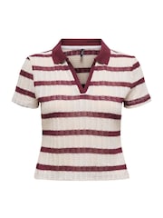 ONLY Natural Stripe Polo Neck Knitted Top - Image 5 of 6