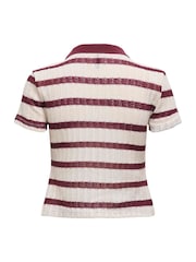 ONLY Natural Stripe Polo Neck Knitted Top - Image 6 of 6