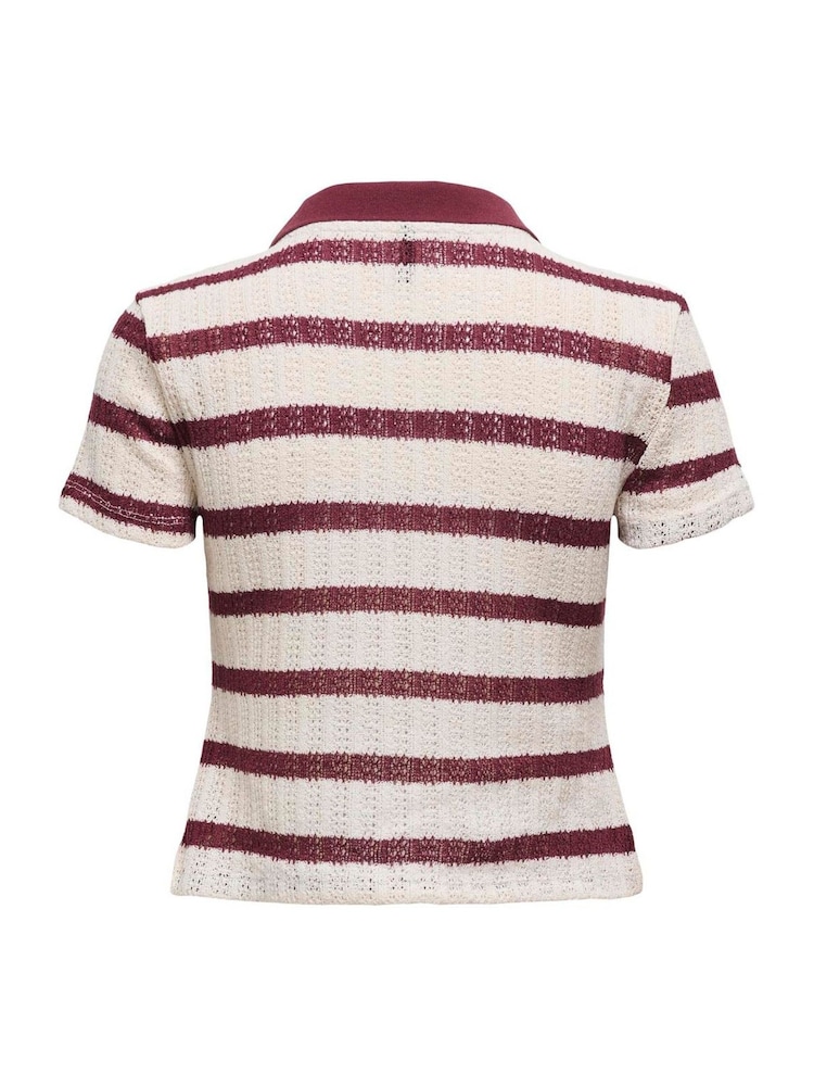 ONLY Natural Stripe Polo Neck Knitted Top - Image 6 of 6