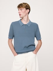 Banana Republic Blue Cotton Mesh Polo Shirt - Image 1 of 2
