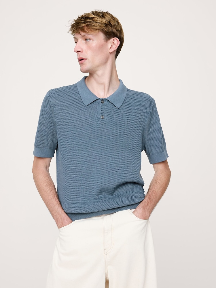 Banana Republic Blue Cotton Mesh Polo Shirt - Image 1 of 2