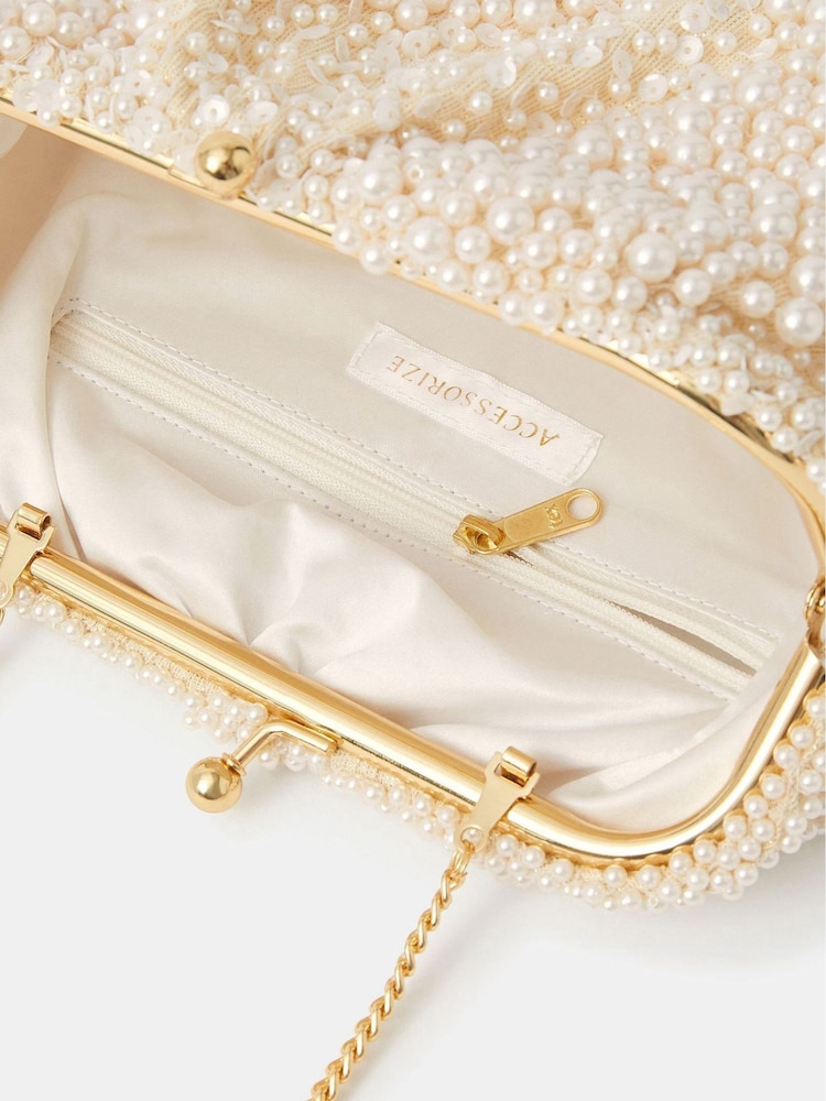 Accessorize Natural Mini Bridal Cloud Pearl Beaded Bag - Image 4 of 4 Accessorize Natural Mini Bridal Cloud Pearl Beaded Bag - Image 4 of 4