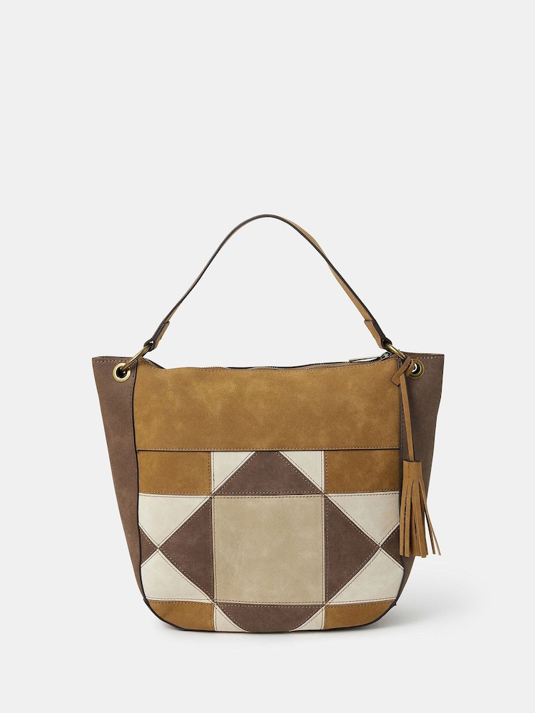 Accessorize Natural Patchwork Suedette Shoulder Bag - Image 1 of 4