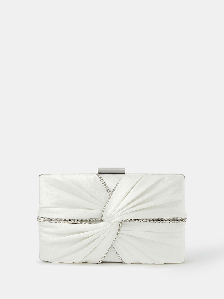 Accessorize Natural Bridal Satin Pleat Clutch Bag - Image 1 of 5