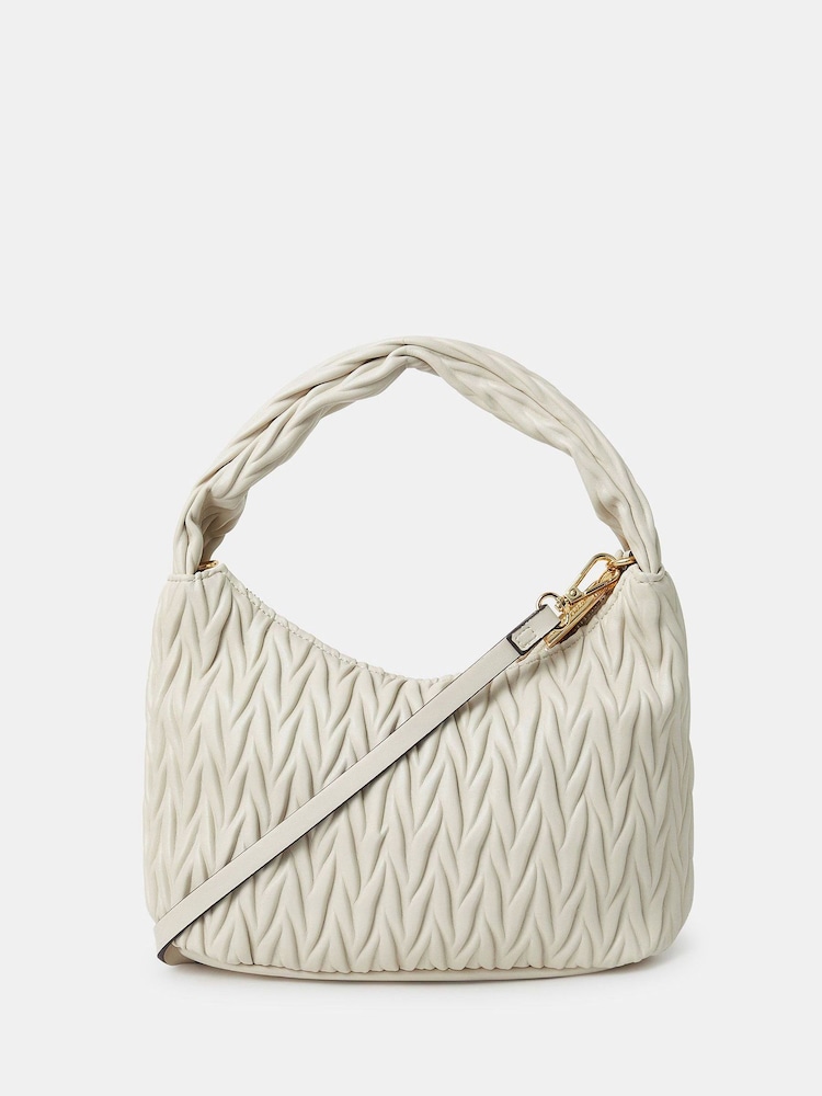 Accessorize Cream Ruched Faux Leather Handbag - Image 1 of 5 Accessorize Cream Ruched Faux Leather Handbag - Image 1 of 5