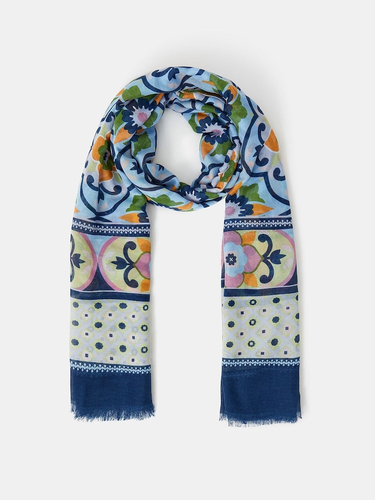 Accessorize Blue Lightweight Tile Print Scarf - Image 2 of 2
