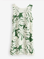 Green and White Sleeveless All Over Leaf Print Linen Dress - Image 1 of 1