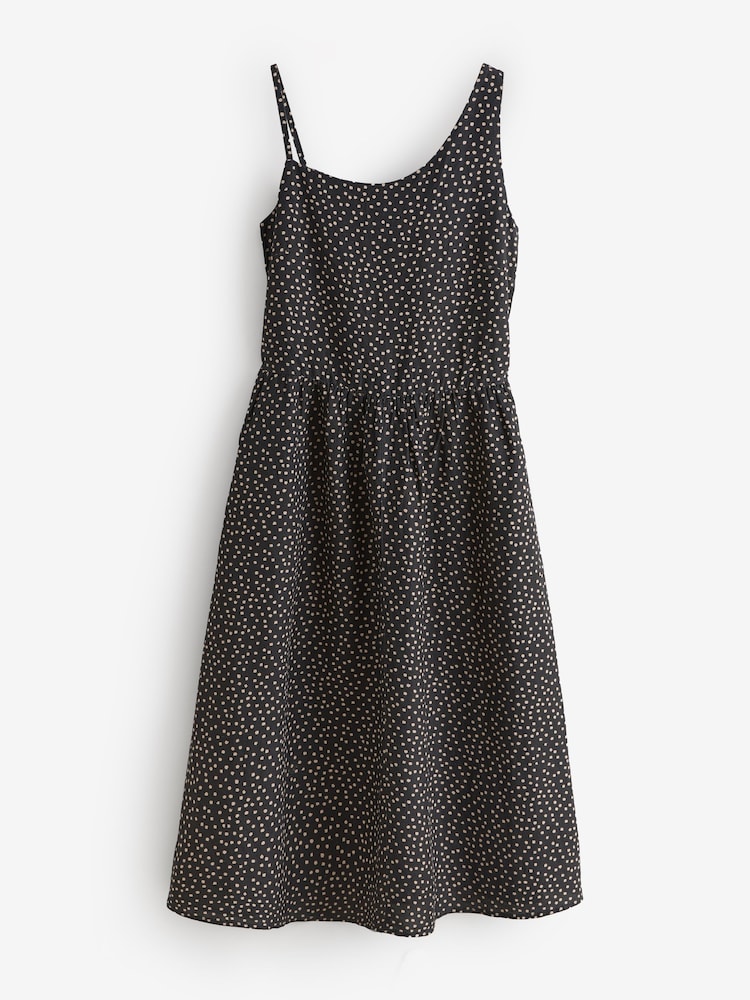 Black Linen Maxi Smart Spotted Sleeveless Dress - Image 1 of 1