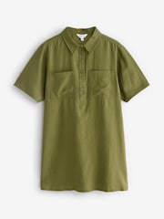Khaki Green Linen Utility Shirt Dress - Image 1 of 1