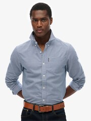 Superdry Blue Essentials Long Sleeve Oxford Shirt - Image 1 of 6