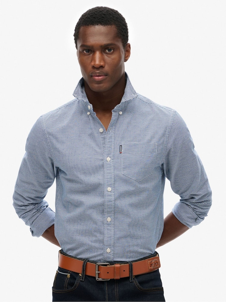 Superdry Blue Essentials Long Sleeve Oxford Shirt - Image 1 of 6