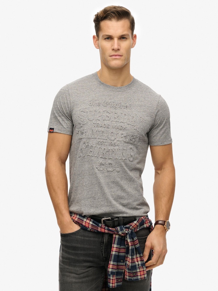 Superdry Grey Relaxed Workwear Embossed T-Shirt - Image 1 of 6