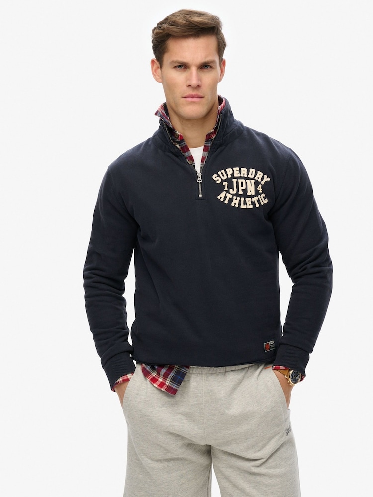 Superdry Blue Vintage Athletic Half Zip Jumper - Image 1 of 6