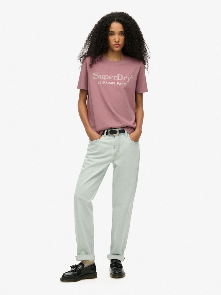 Superdry Purple Relaxed Venue Metallic T-Shirt - Image 1 of 6
